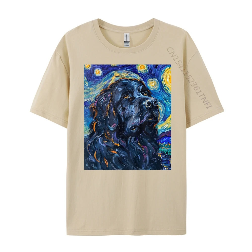 the DOG VAN GOGH - Newfoundland Dog Van Gogh Starry Night Art T-Shirts