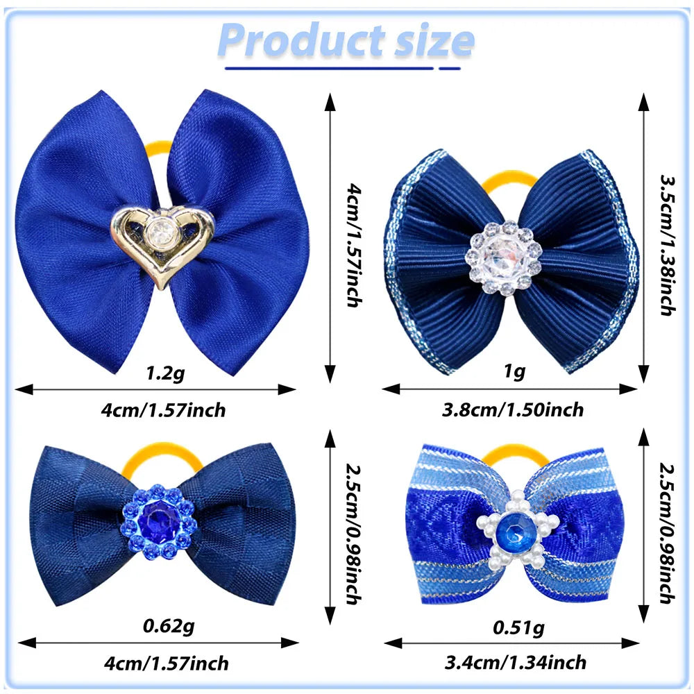 10/20PCS Blue Style Puppy Bows With Rubber Bands Handmade Dog Bows Cat Bowknots Pet Hair Accessories For Small Dogs