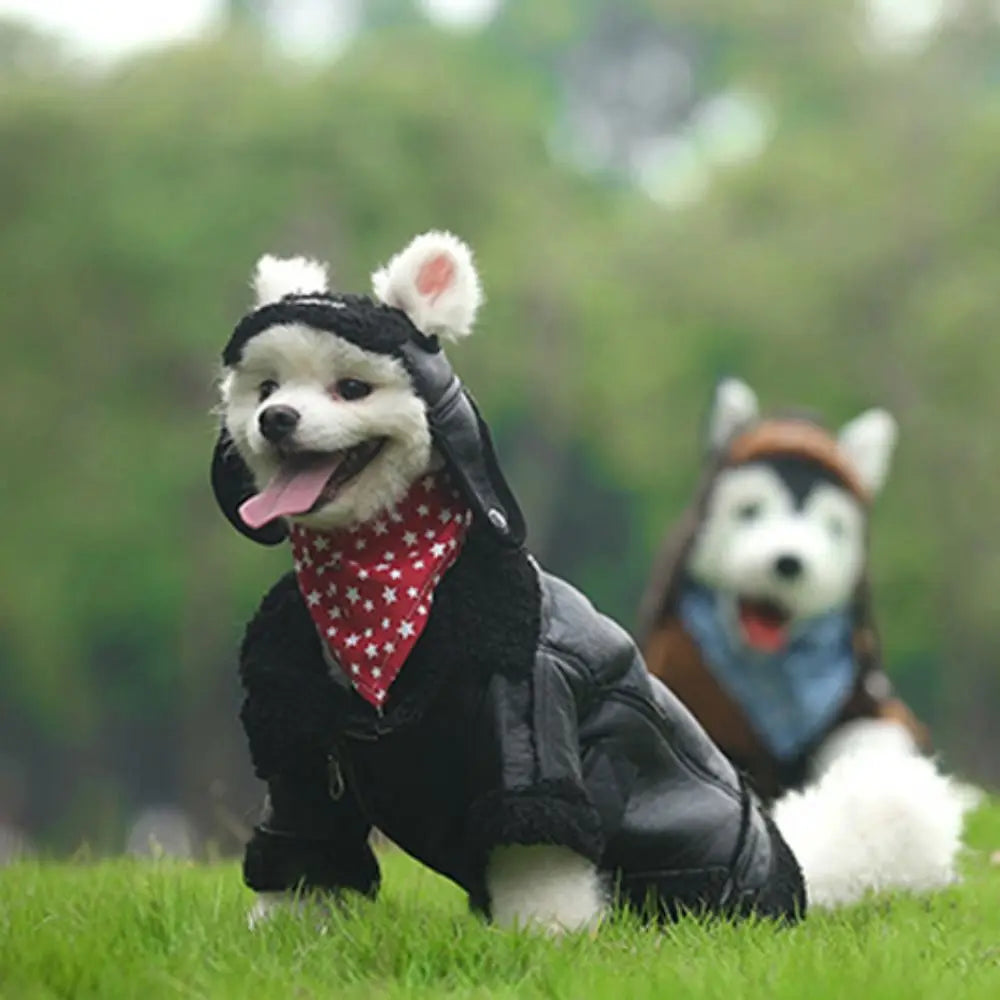 Pet Accessories Thickened Dog Leather Jacket Coat Warm Windproof Dog Motorcycle Jacket Velvet Winter Pet Clothes Photograph