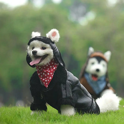 Pet Accessories Thickened Dog Leather Jacket Coat Warm Windproof Dog Motorcycle Jacket Velvet Winter Pet Clothes Photograph