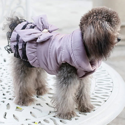 Dog Cat Dress Coat Jacket Dress Bow&Lace Design Pet Puppy Hoody Winter Warm Clothes Apperal