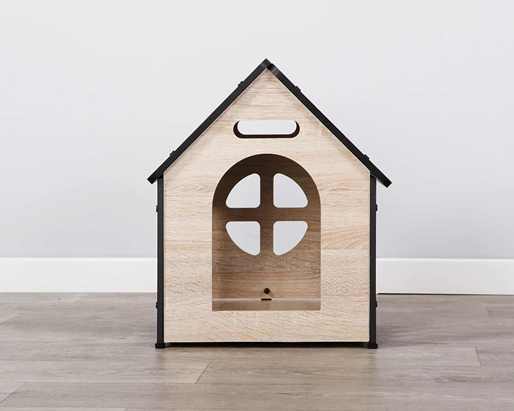 the HAPPY DOGGY - Modern Luxury Wooden Doghouse, Pet Kennel and Dog/Cat Nest with Animal Pattern, Metal Material