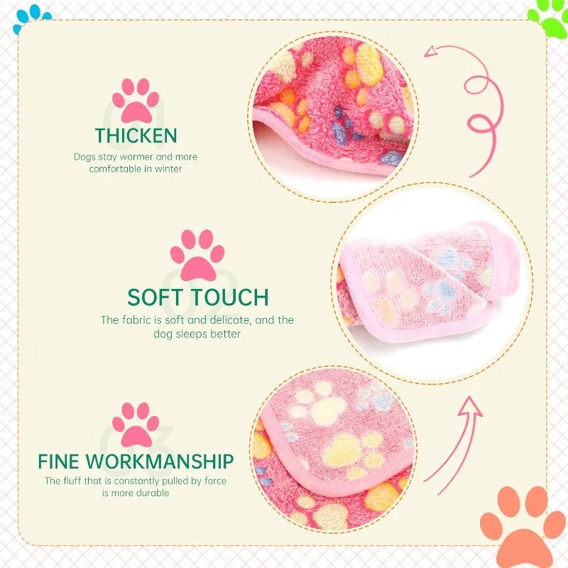 3Pcs/SET Washable Dog Blanket Fuzzy Cat Warm Sleep Mat Cute Paw Print Fleece Blanket Soft Puppy Throw Cover for Kennel Crate Bed