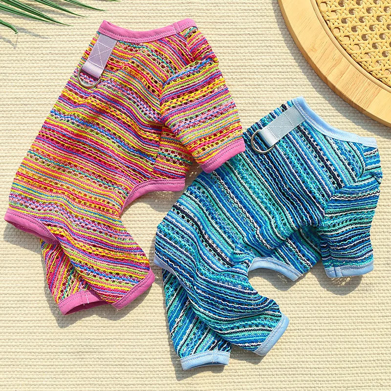 Summer Pet Clothes for Small Dogs Colorful Stripes Dog Jumpsuits Fashion Puppy Rompers Soft Cat Pajamas Pet Overalls Dog Outfits