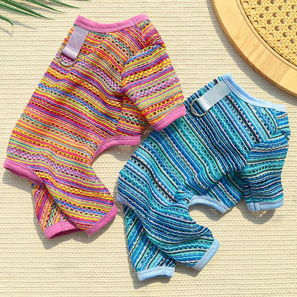 Summer Pet Clothes for Small Dogs Colorful Stripes Dog Jumpsuits Fashion Puppy Rompers Soft Cat Pajamas Pet Overalls Dog Outfits