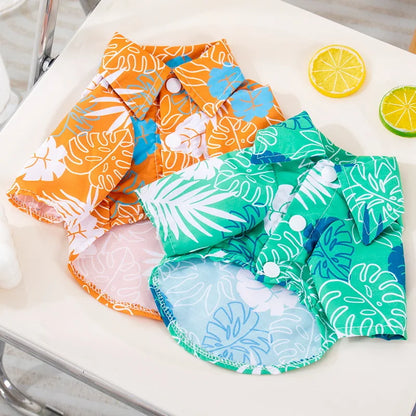 Hawaiian Style Dog Shirt Coconut Tree Patern Dog Vest Chihuahua Yorkie Breathable Polo Shirt Puppy T-Shirt Summer Pet Clothes