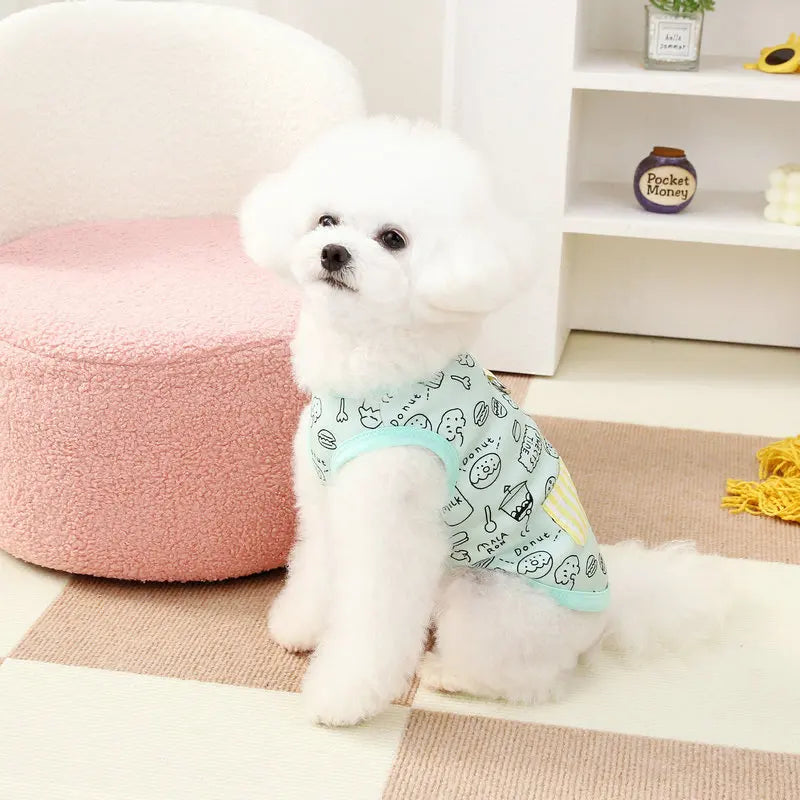 the FOODIEPUP SUMMER TEE - Dog Vest Summer Cartoon Food Graffiti Thin Shirts, Dog Puppy T-Shirt, Cat Clothing, Chihuahua, Cooling Dog Vest, Pet Cat/Dog Clothes