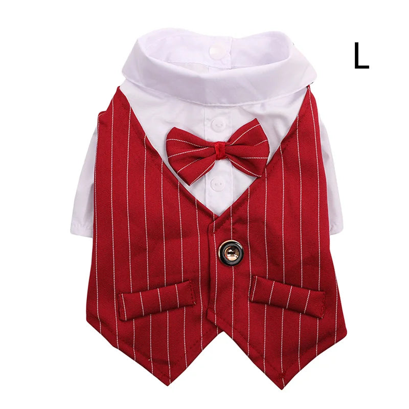 Dog Shirt Stylish Suit Pet Small Dog Clothes Bow Tie Wedding Shirt Costume Formal Tuxedo With Bow Tie Puppy Cat Bulldog Clothing