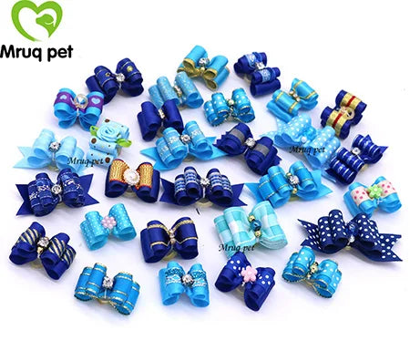 20pcs Pet Dog Cute Hair Bows with Rhinestone&Flowers Ribbon Bows Dog Hair Accessory Dog Groomining Pet Supplies