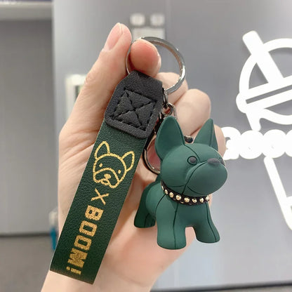 PU Leather Dog Keychains for Women Bag Pendant Fashion Punk French Bulldog Keychain Jewelry Trinket Men's Car Key Ring Key Chain