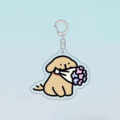 Cartoon Little White Dog Key Chain Cute Acrylic Maltese Dog Bag Pendant Micro Landscape Decoration Key Ring Jewelry Wholesale