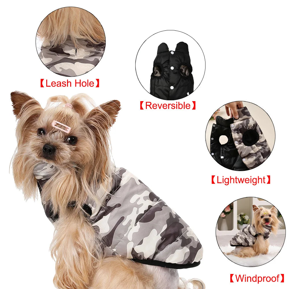 Reversible Winter Warm Dog Clothes Windproof Pet Vest Jacket For Small Medium Dogs Cats Chihuahua French Bulldog Yorkshire Coat