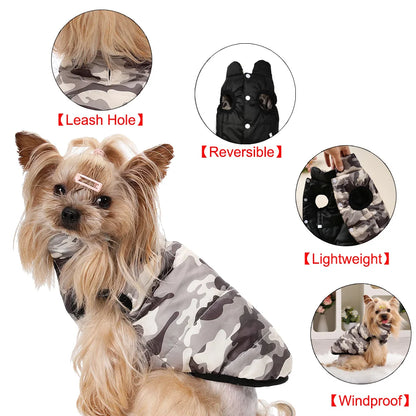 Reversible Winter Warm Dog Clothes Windproof Pet Vest Jacket For Small Medium Dogs Cats Chihuahua French Bulldog Yorkshire Coat