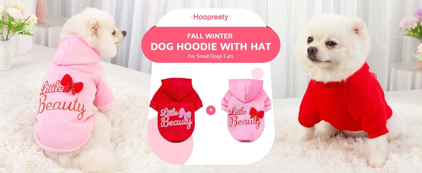 Small Medium Dog Hoodies Fleece-Lined Hooded Sweater, Autumn Winter Dog Clothes Puppy Pullover with  Leash Hole Pet Apparels