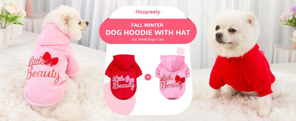 Small Medium Dog Hoodies Fleece-Lined Hooded Sweater, Autumn Winter Dog Clothes Puppy Pullover with  Leash Hole Pet Apparels