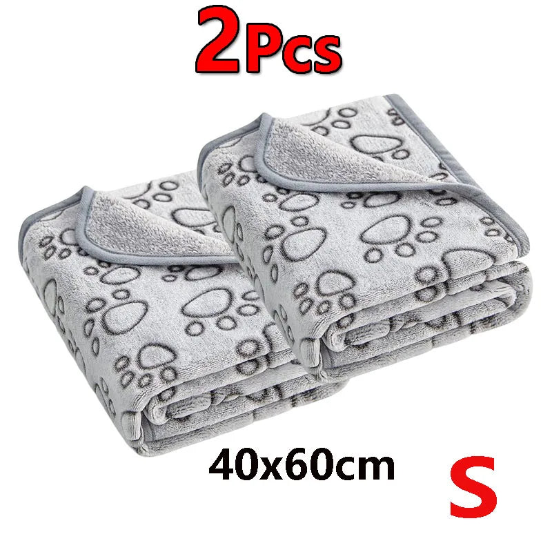 2PCS Soft Fluffy High Quality Pet Blanket Cute Cartoon Pattern Paw Print Dog  Pet Mat Warm and Comfortable Blanket for Cat Dogs