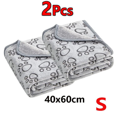2PCS Soft Fluffy High Quality Pet Blanket Cute Cartoon Pattern Paw Print Dog  Pet Mat Warm and Comfortable Blanket for Cat Dogs