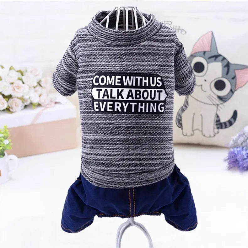 Pet clothing, dog four-legged hoodie, new autumn and winter Pomeranian Teddy with fleece Corgi Bichon Frise puppy clothing