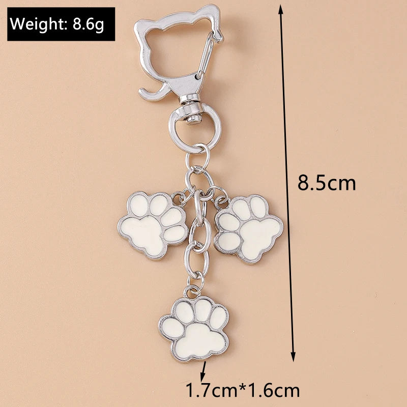 Cute Enamel Puppy Dog Cat Paw Keychain Footprint Key Ring Pendants for Women Girls Handbag Decor DIY Handmade Jewelry  Gifts
