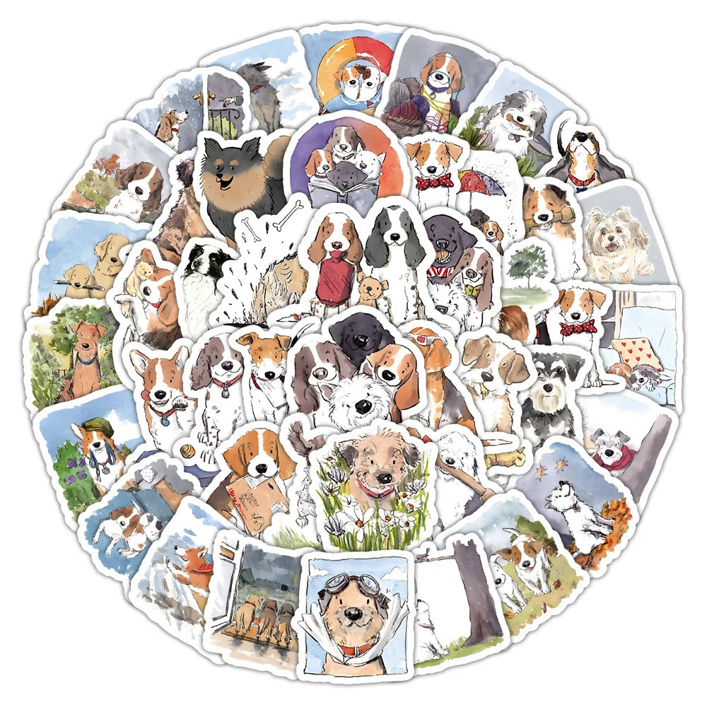 10/30/50/100PCS Happy Dog Stickers Funny Dog Cartoon Sticker Animal Decals DIY Luggage Laptop Phone Car Bike Skateboard Kids Toy