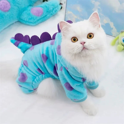 the BLUE MONSTER - Dog Clothes Warm Fleece Pet Hoodies, Dog Clothes for Small Dogs, Winter Pet Clothing Puppy/Cat Dinosaur Costume, Chihuahua Jacket