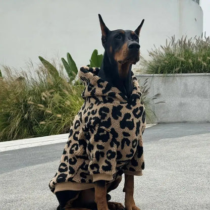the URBAN LEOPARD ROVER HOODIE - Fashion Leopard Hoodie for Medium/Large Dogs, Warm Fleece Dog Jacket, Doberman Coats for Big Dogs