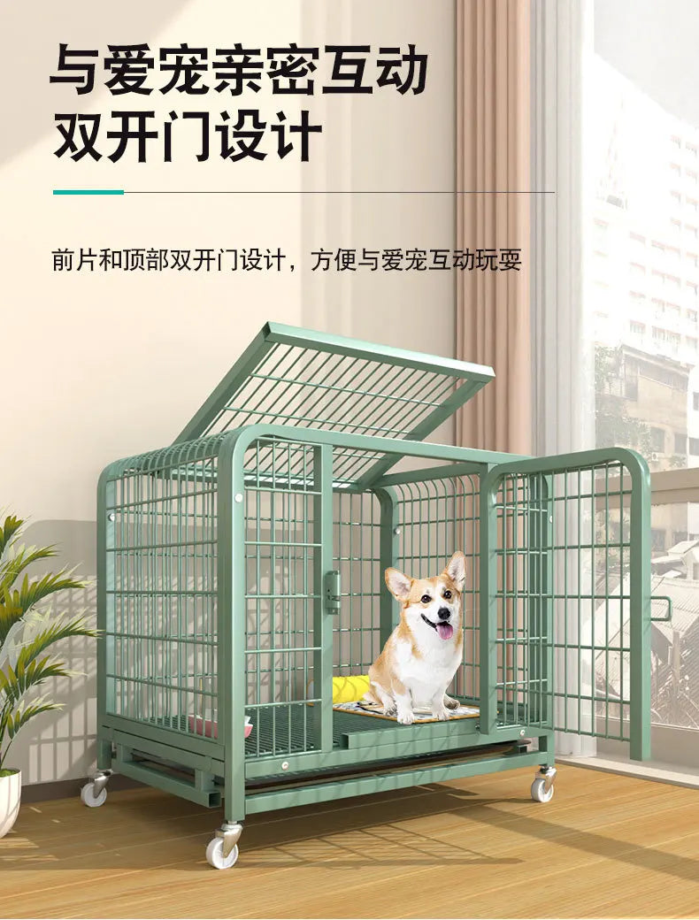 Heavy Duty Dog Cage Large Medium Pet Cage with Toilet Full Square Tube Indoor Dog House