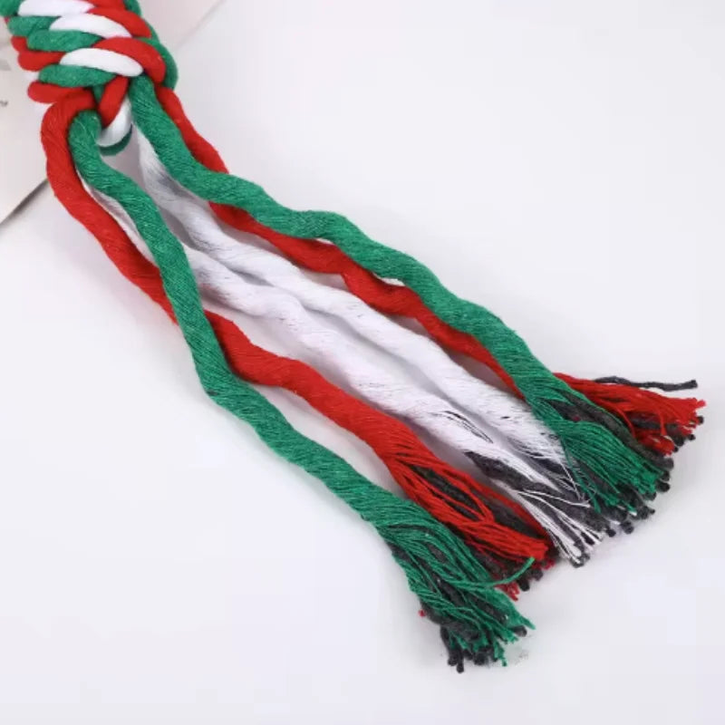 Christmas Themed Interactive Chew Toy for Dogs And Cats - Cute Squeaky Cotton Rope Knot Molar Bite Toy Funny Puppy Xmas Gift