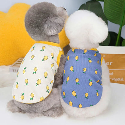 Lemon Pattern Dog Vest Shirt Pet Clothes Beige Blue Costume Sleeveless Hoodies Vests For Small Dogs Chiwawa Puppy Sweatshirt XXL