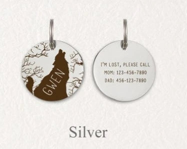 the LONEPAW WOODLAND ID - Custom Wolf and Tree Pet ID Tag, Personalized Free Engraved Keychain for Cat/Puppy/Dog Tag, Pendant Keyring Round Pet Accessories