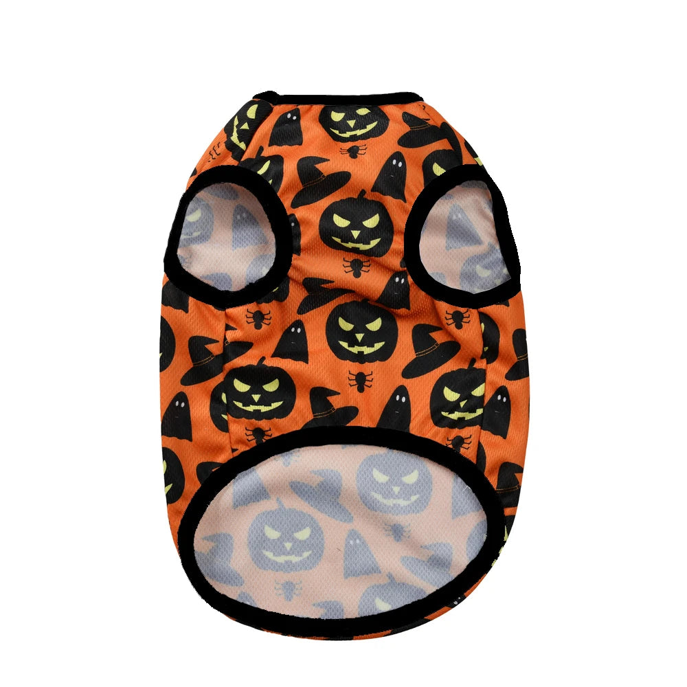 Halloween Ghost Pumpkin Print Dog T-shirt For Small Medium Dogs Cats Breathable Puppy Vest Costume Schnauzer Yorkshire Pet Coat