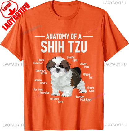 the SHIH TZU ANATOMY - Anatomy of Shih Tzu Animal Dog Breeder Canine Lover T-Shirt, Regular Short Sleeve Tops, O-Neck Casual Style Summer Cotton Tee
