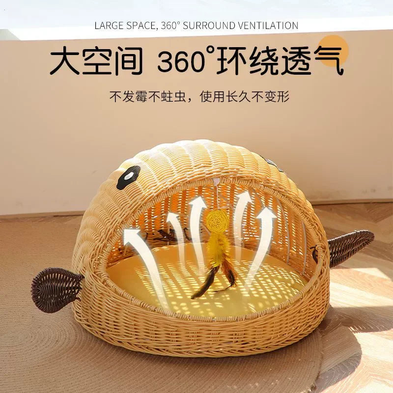 Willow Vine Weaving Dog House Summer Cool Cat Bed Four Season Universal Small Dog Pet Nest Summer Sleeping Mat Teddy Dog Bed