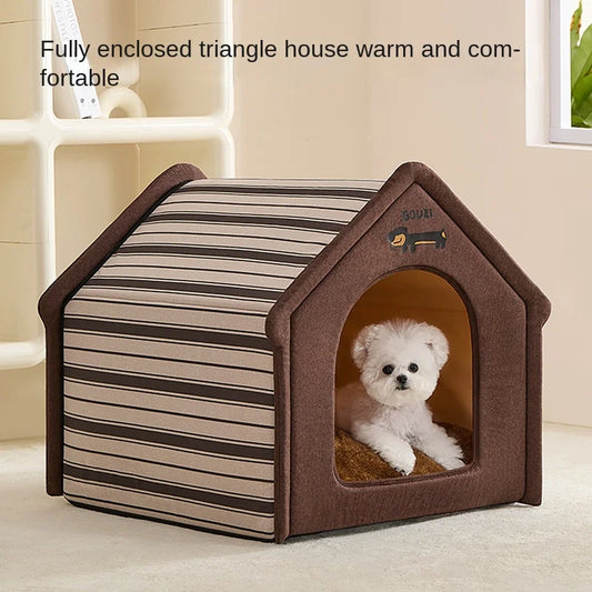 Plush dog bed pet warm house Soft and comfortable cat house foldable detachable washable puppy cave sofa  nest
