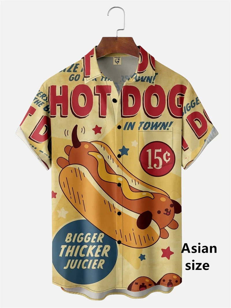 the HOT DOG DACHSHUND - Funny Cartoon Hot Dog Dachshund Graphic Shirts, Men/Women 3D Printed Casual Vacation Hawaiian Short Sleeve Shirts, Button Blouse