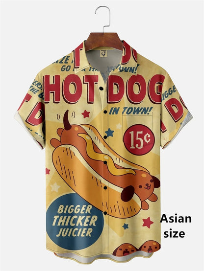the HOT DOG DACHSHUND - Funny Cartoon Hot Dog Dachshund Graphic Shirts, Men/Women 3D Printed Casual Vacation Hawaiian Short Sleeve Shirts, Button Blouse