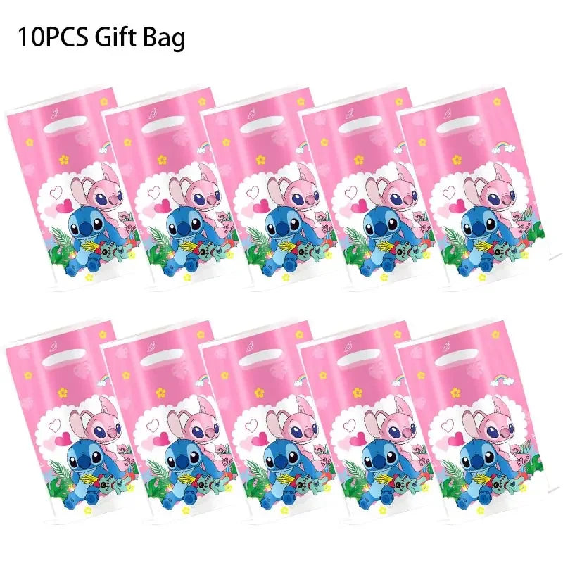 Lilo And Stitch Birthday Decoration Disney Pink Stitch Party Theme Tableware Set Angel Balloons Happy Supplies Kids Girl Favors