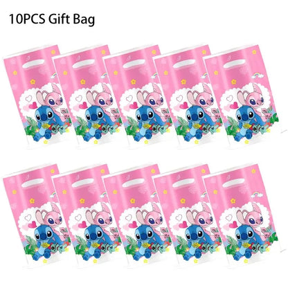 Lilo And Stitch Birthday Decoration Disney Pink Stitch Party Theme Tableware Set Angel Balloons Happy Supplies Kids Girl Favors