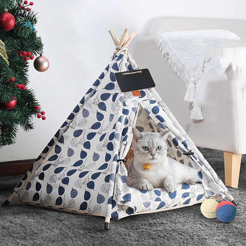 the TINY TEE-PEE - Pet Tent Dog/Cat Nest, Washable Doghouse Cat Tent, Semi Enclosed Insulated Cat/Doghouse, Foldable Dog/Cat Villa with Cushion and Blackboard