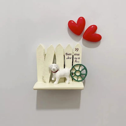 3D Fridge Magnet Puppy Cartoon Cat and Dog Refrigerator Stickers  Anti-theft Entrance Door Decorative Magnetic Creative Message