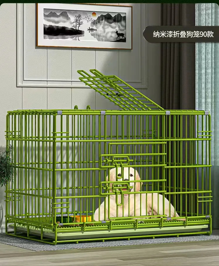 t‌he GREEN MACHINE - Heavy-Duty Foldable Dog Crate with Toilet - Reinforced for Small/Medium/Large Breeds, Indoor Pet Cage with Removable Tray