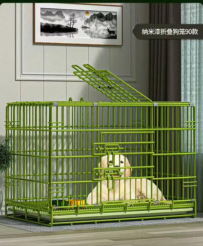 t‌he GREEN MACHINE - Heavy-Duty Foldable Dog Crate with Toilet - Reinforced for Small/Medium/Large Breeds, Indoor Pet Cage with Removable Tray