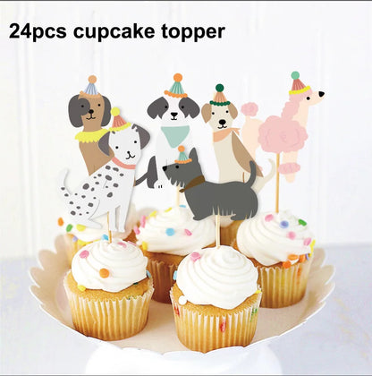 Pet Dog Cupcake Toppers Pet Dog Themed Birthday Party Supplies Dog Face Cake Toppers Puppy Theme Birthday Party Decoration