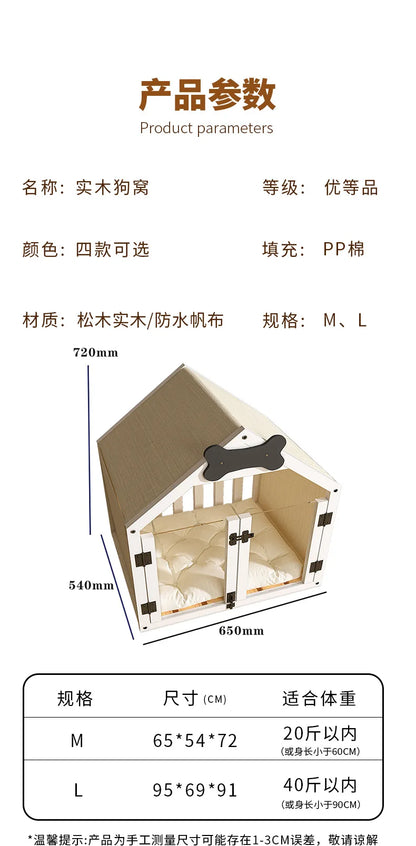 the DOG BONE DOGHOUSE - Solid Wood Doghouse, Large Space Double Doors Indoor Breathable Small Dog Washable Cat's Nest Doghouse, Waterproof Pet Bed
