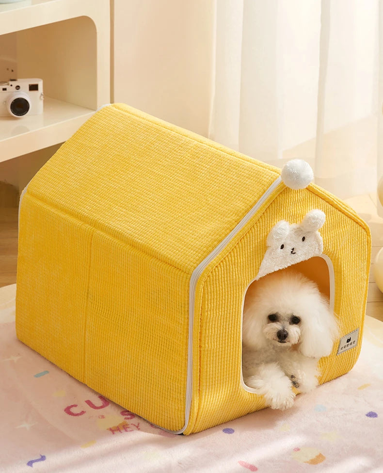 Detachable Pet House Winter Cartoon Bear Warm Cat House Suitable Small Medium Sized Dogs Cats Dog Nests and Caves Pet Supplies