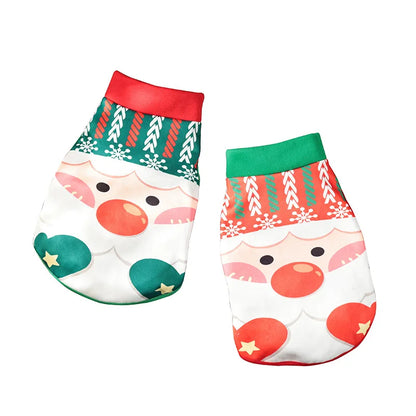 Christmas Santa Dog Vest Warm Fleece, Cartoon Print Pet Jacket, Red/Green, Sleeveless, Sizes S–XL for Small/Medium Dogs