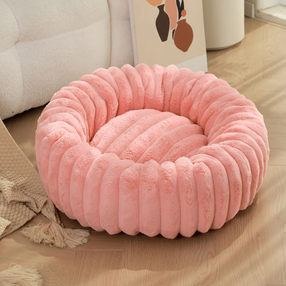 Home Plush Pet Nest Winter Cat Dog Bed Warm Detachable and Washable Round Cat Nest Pet Bed Seasonal Universal Decoration