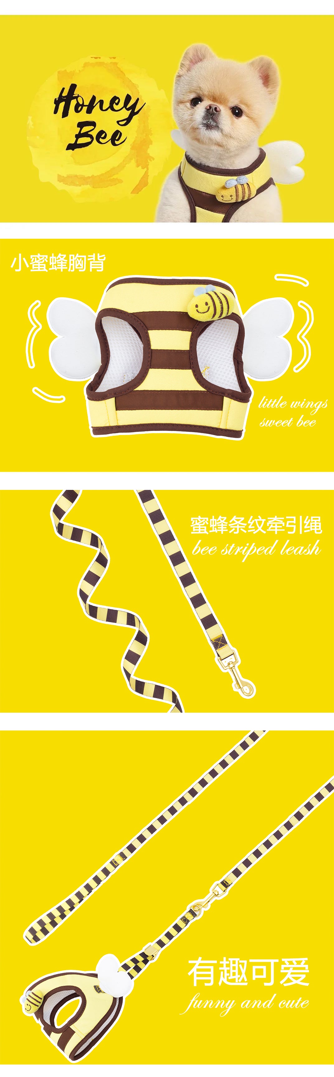 the BUZZBUDDY WALK SET - Cute Bee Kitten/Puppy/Dogs Harness and Leash Set, Soft Breathable Dogs Vest Harness Leads, Pet Clothes for Small Dogs, Chihuahua