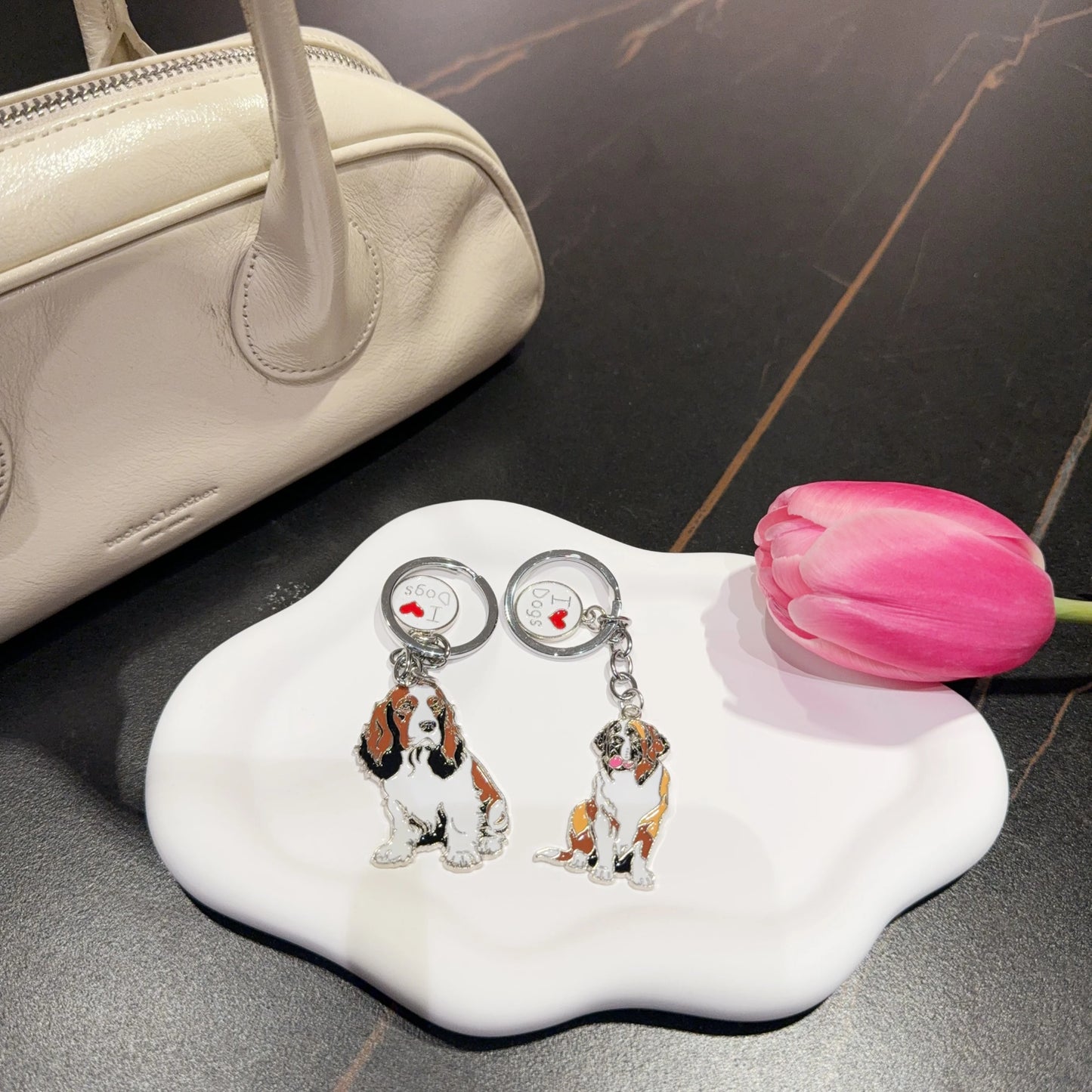 Pet dog car keychain pendant creative metal accessories key ring holiday gifts