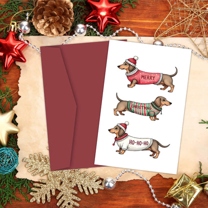 Funny Dachshund Christmas Greeting Card with Envelope,Merry Christmas Cards Perfect for Dog Lovers,Pet Owner, Holiday Gift Cards